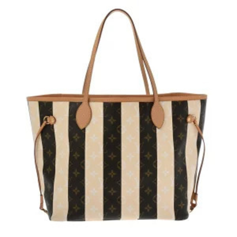 Louis Vuitton Monogram Rayures Neverfull Brown Beige Cream Canvas Tote Bag